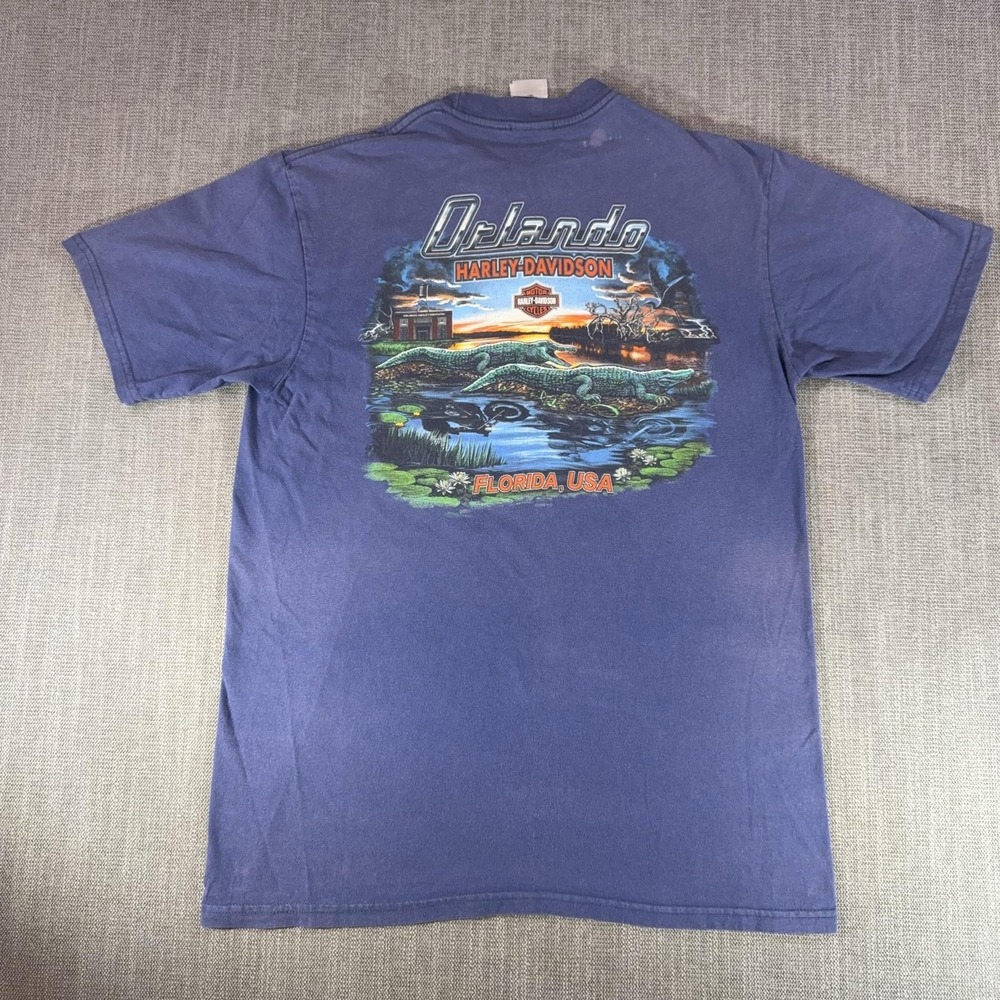 Vintage Harley-Davidson Shirt Mens Large Blue Orlando Florida Gator 2000 Faded